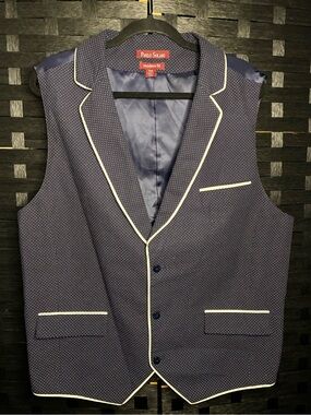 Paulo Solari Navy Blue Tailored Vest Waistcoat with Cream Piping XXL